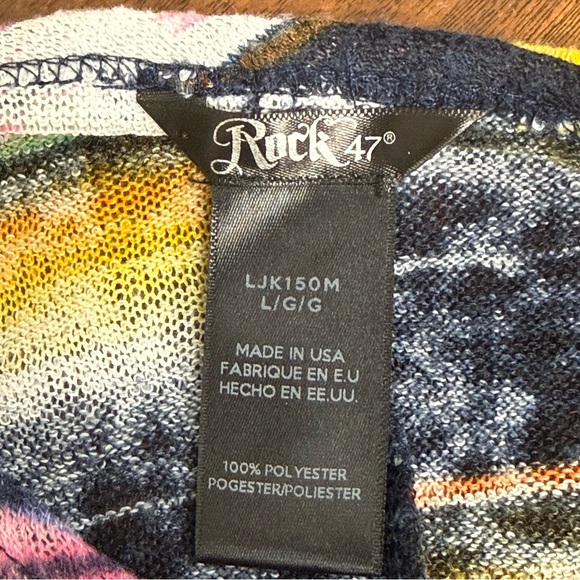 Rock 47 Aztec Boho Fringe Top L Black Yellow Pink Western Festival Chic - Picture 9 of 11